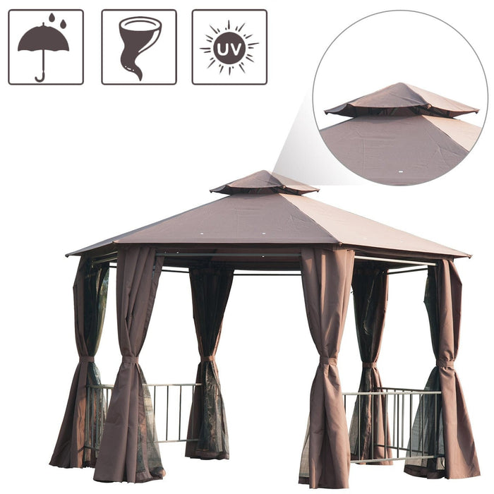 Hexagonal Metal Frame Gazebo With Sides, 3x3m