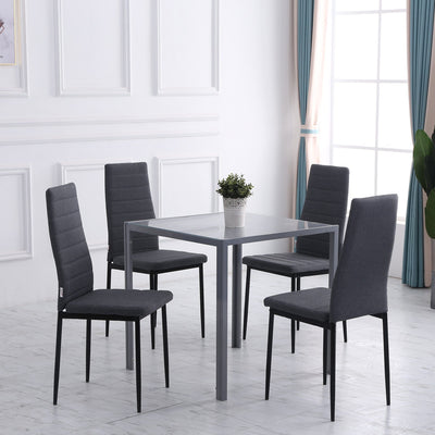 Set of 4 Grey Linen Dining Chairs with Metal Legs Homcom