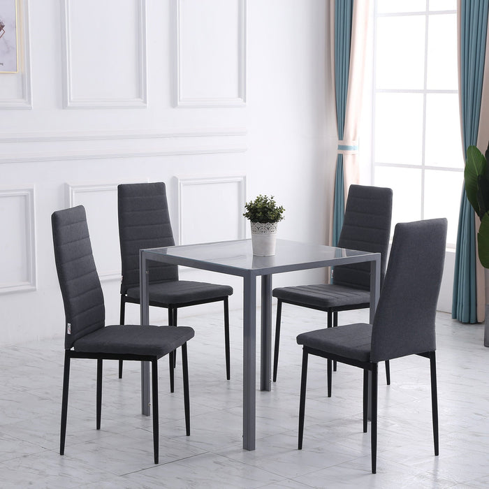 Set of 4 Grey Linen Dining Chairs with Metal Legs