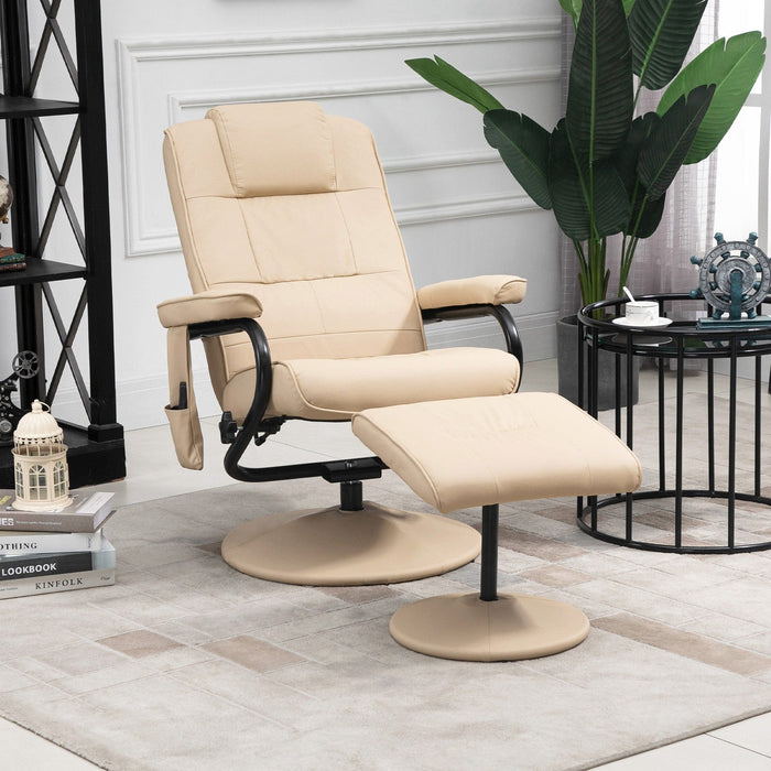 Cream Manual Reclining Massage Sofa Chair & Ottoman Set