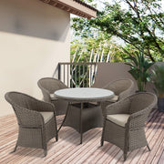 4 Seater Rattan Dining Set, 4 Chairs & Round Table - Grey Outsunny