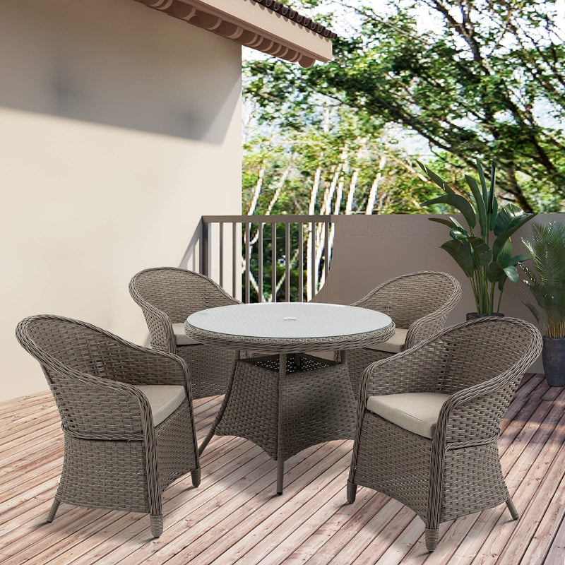 4 Seater Rattan Dining Set, 4 Chairs & Round Table - Grey Outsunny