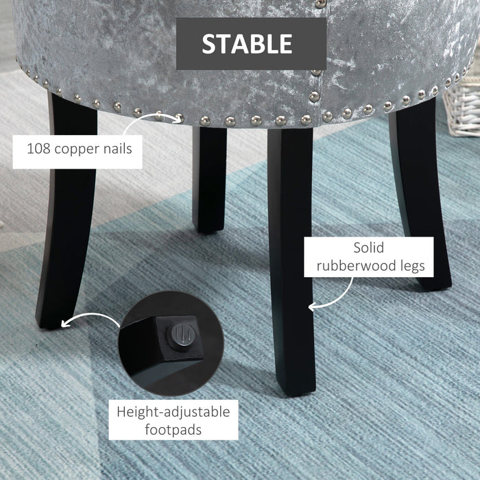 Grey Velvet Round Dressing Stool