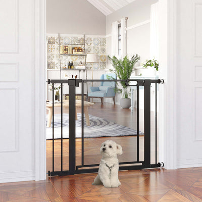 Black Dog Gate with 2 Extensions Kit Pawhut