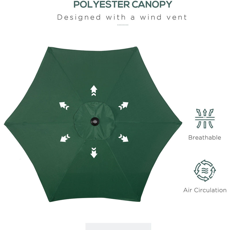 2m Outdoor Patio Parasol - Sun Shade, 6 Ribs Outsunny