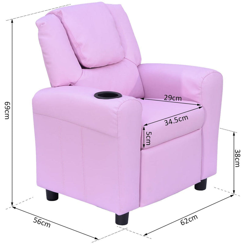 Childs Recliner Chair with Cup Holder - Pink