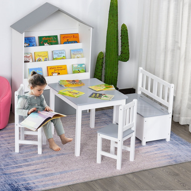Kids Table and Chair Set With Storage Bench, 4-Piece