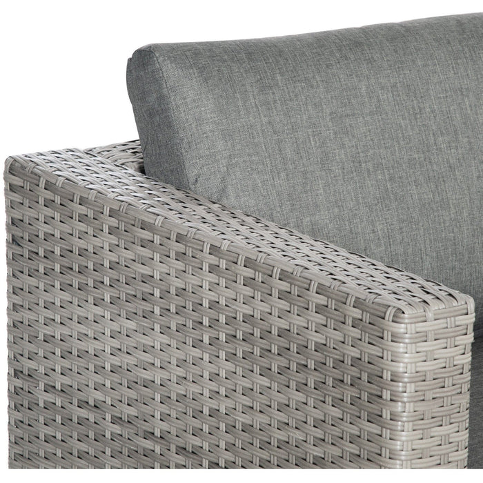 3 Piece Rattan Corner Sofa Set with Glass Table, Grey