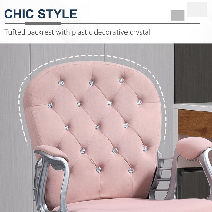 Pink Diamond Tufted Velour Swivel Office Chair