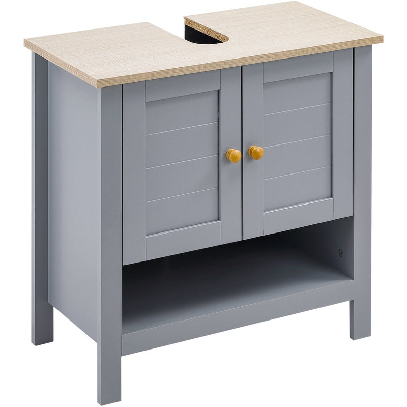 kleankin Under Sink Cabinet, Bathroom Vanity Unit, Pedestal Under Sink Design, Storage Cupboard with Adjustable Shelf, Grey Kleankin
