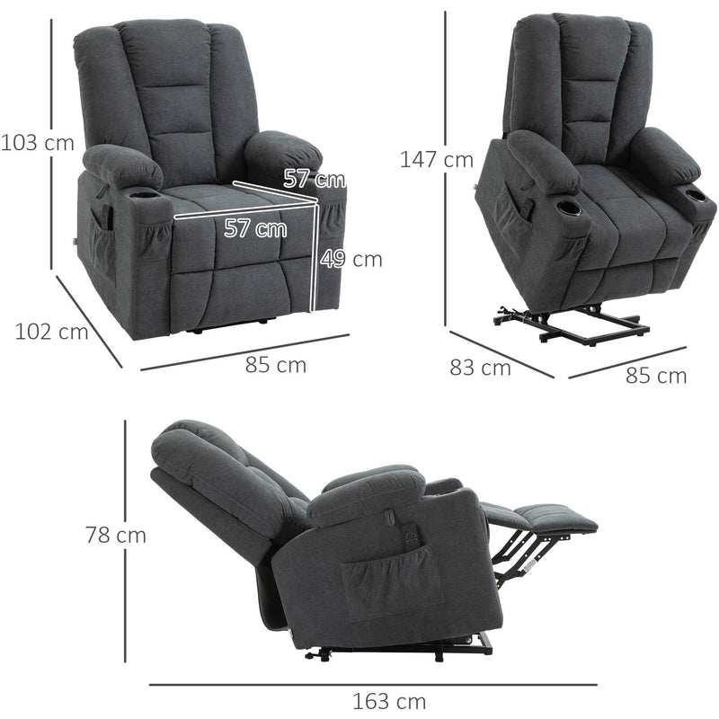 Elderly Riser & Recliner Chair, Fabric, Remote, Grey