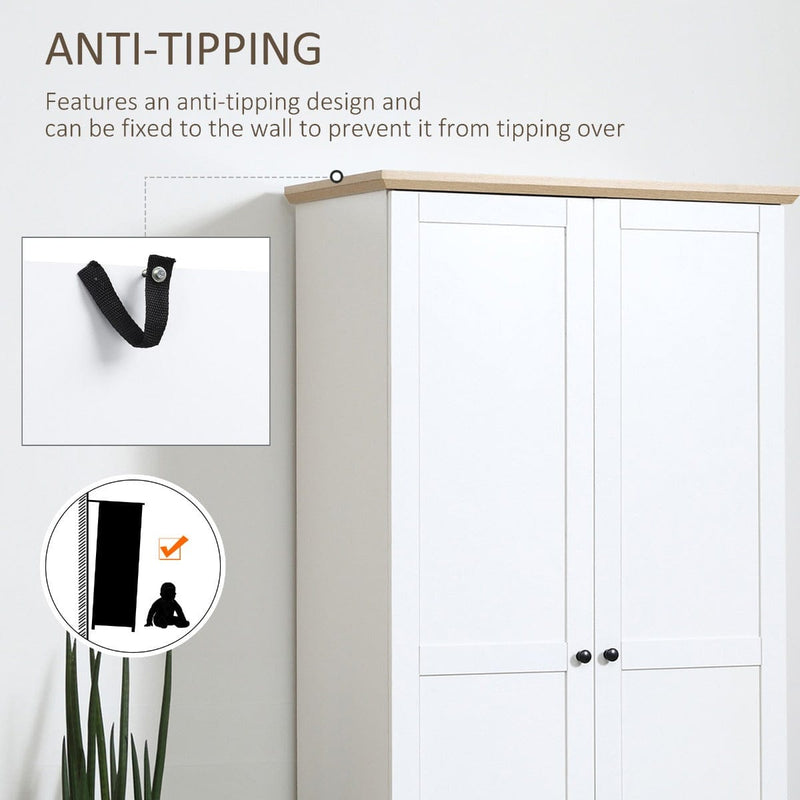 HOMCOM 172cm Wooden Storage Cabinet Cupboard With 2 Doors 4 Shelves White Pantry Closet Homcom