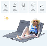 Outsunny Set of 2 Foldable Garden Beach Chair Mat Lightweight Outdoor Sun Lounger Seats Adjustable Back Metal Frame PE Fabric Head Pillow, Grey Outsunny