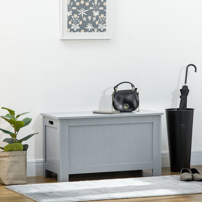 Large Grey Toy Storage Box with Lid & Safety Hinges Homcom