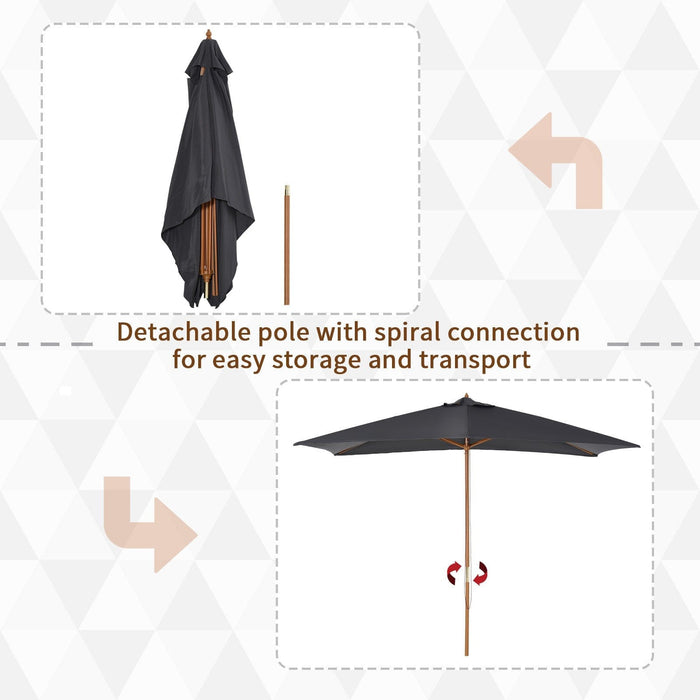 2x3m Wooden Garden Parasol