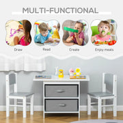 Kids Table and Chairs Set, Storage, 3-Pc, 2-4 Years, White Homcom