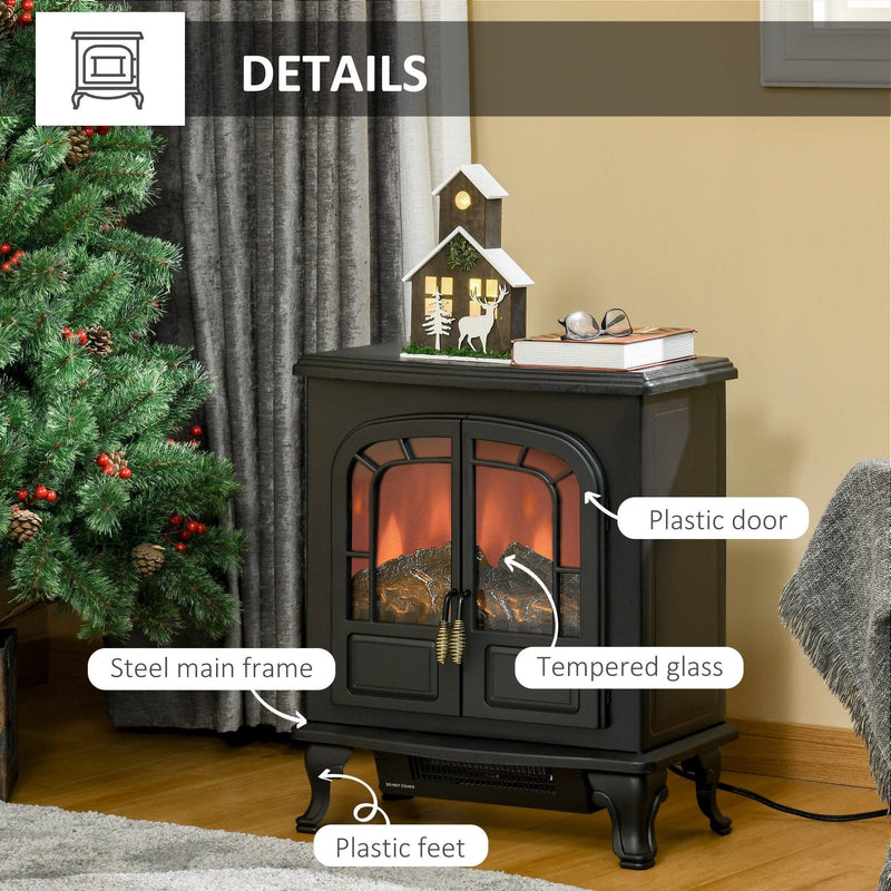 Electric Fireplace Stove Heater, LED Flame, 1000W/2000W