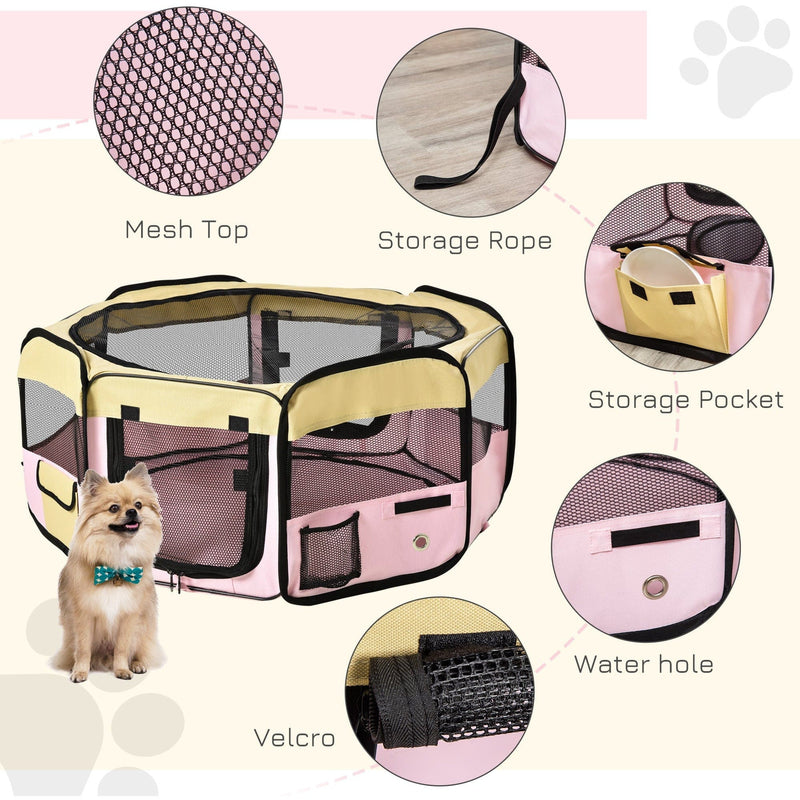 Fabric Pet Playpen for Small Animals, Pink, L37xH37xD90cm