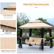 3 Seater Swing Chair 3-in-1 Hammock Bed Patio Bench, Beige Outsunny