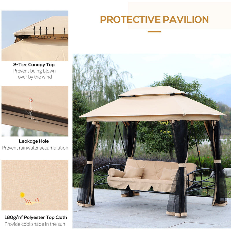 3 Seater Swing Chair 3-in-1 Hammock Bed Patio Bench, Beige Outsunny