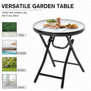 Outsunny Foldable Garden Table, Round Folding Table with Glass Tabletop and Safety Buckle for Patio, Garden, Outdoor, Indoor, Black Outsunny