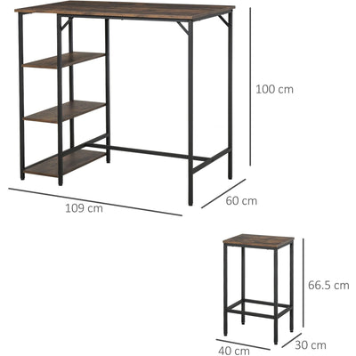 Bar Table and Stools Set With Storage Shelves Homcom