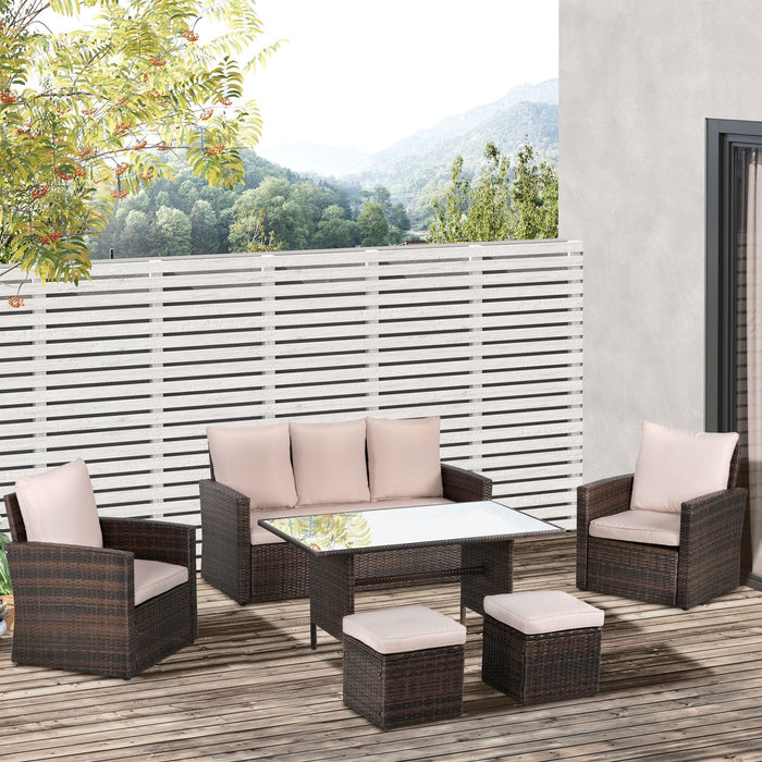 6 Piece Outdoor Dining Set with Rattan Chairs & Glass Table