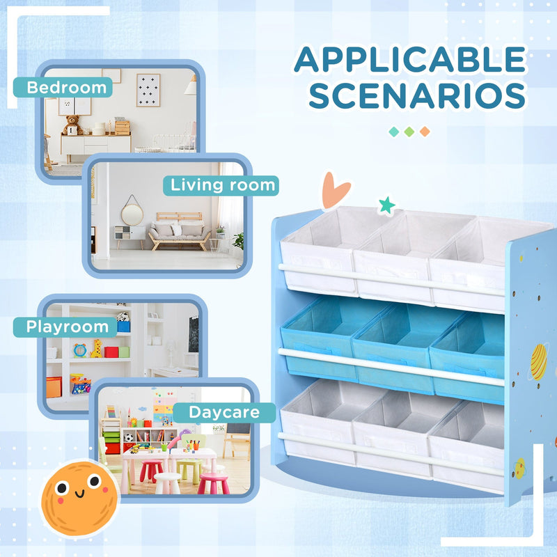ZONEKIZ Blue Kids Toy & Book Storage with 9 Baskets