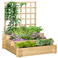 3 Tier Garden Planters, Trellis, Natural 95x95x110cm Outsunny