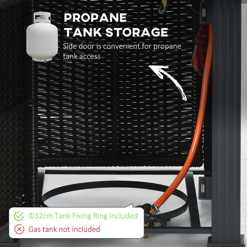 Rattan Gas Fire Pit with Marble Top Black