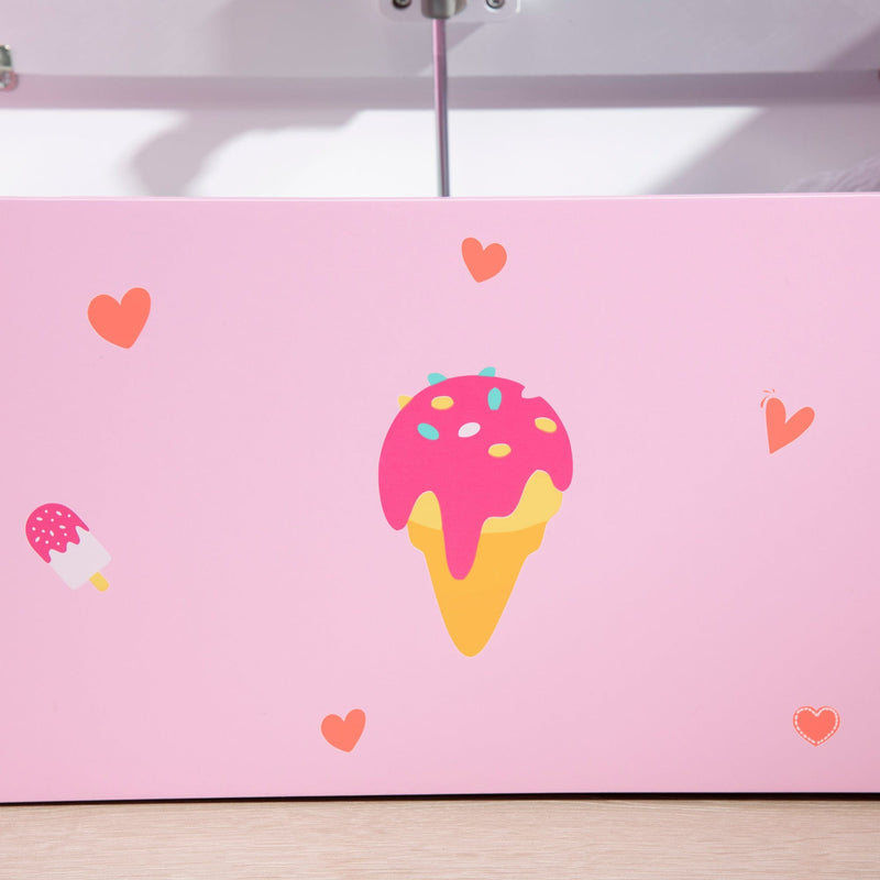 2-IN-1 Wooden Toy Box: Pink Cute Pattern, Safety Rod