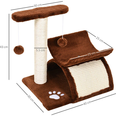 Brown Plush Cat Tree, L40 x W30 x H43 cm Pawhut