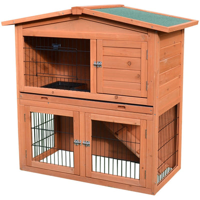 2-Tier Rabbit Hutch with Ramp Pawhut