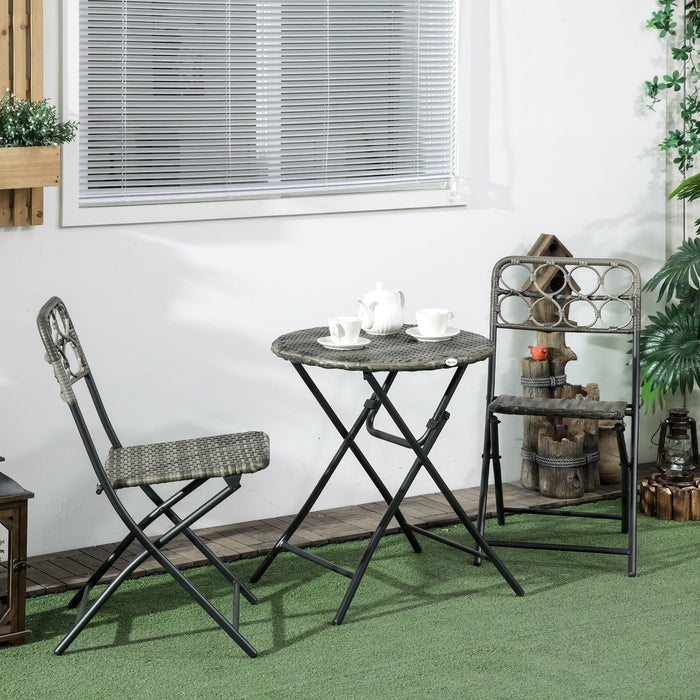 Compact 2-Seater Rattan Bistro Set - Grey