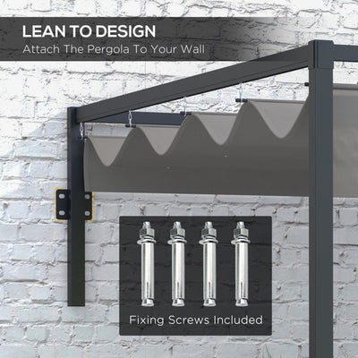 Wall Mounted Pergola Kit With Retractable Roof, Grey, (2x3m) Outsunny