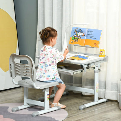 Kids' Activity Desk Set with USB Lamp & Drawer, Grey/White Homcom
