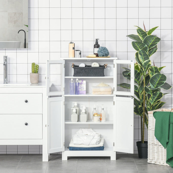 White Bathroom Floor Cabinet with Tempered Glass Doors