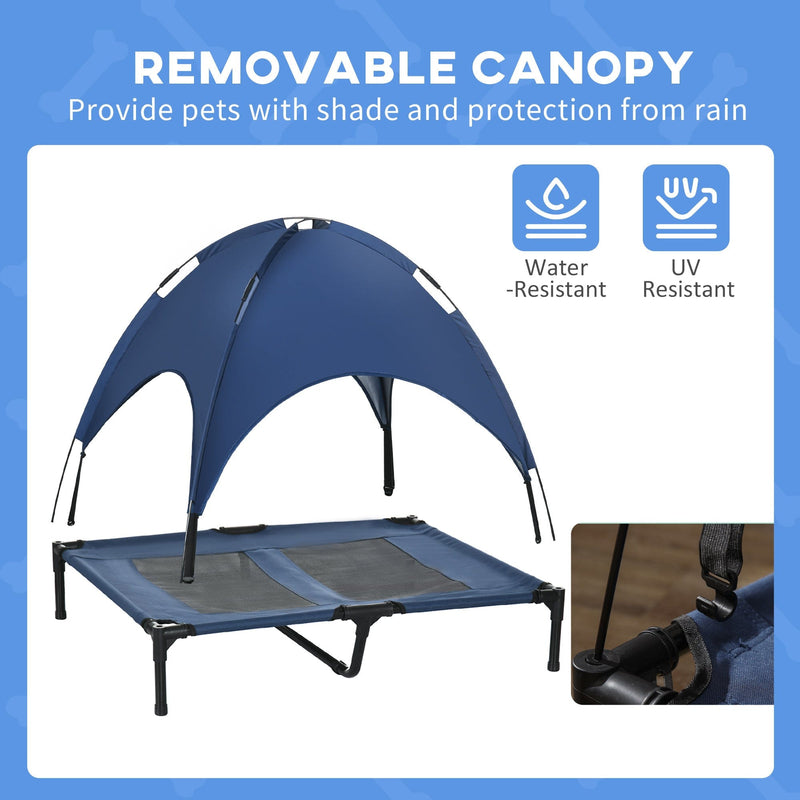 Large Raised Dog Bed with Canopy, Blue - (92x76x90cm)