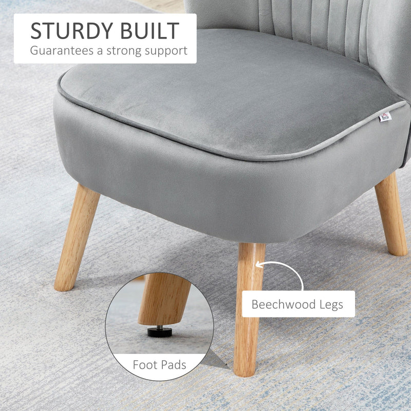 Contemorary Grey Velvet Accent Chair With Footstool