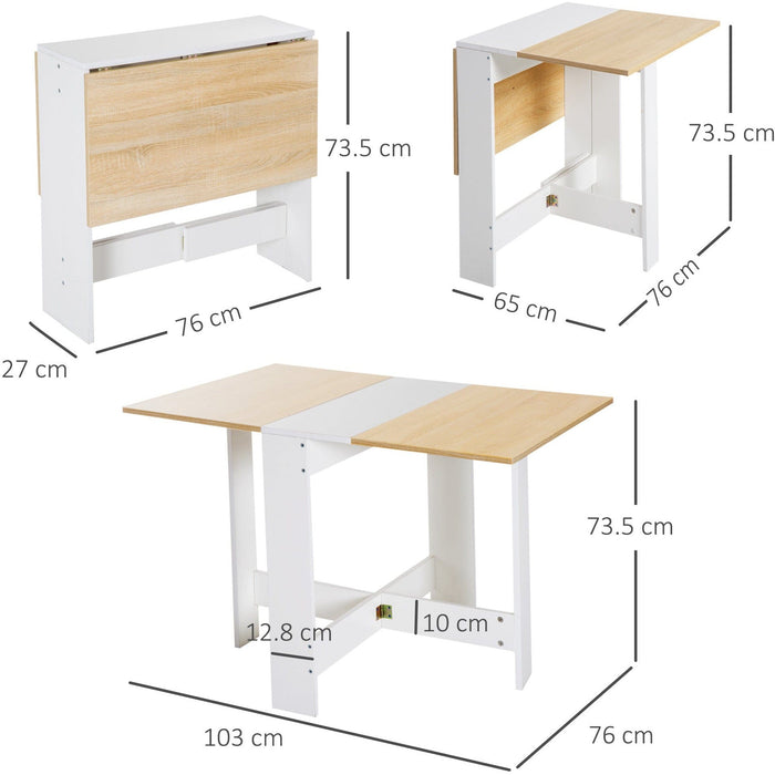 Drop Leaf Dining Table For Small Spaces, Oak and White