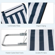 Outsunny Set of 2 Foldable Garden Beach Chair Mat Lightweight Outdoor Sun Lounger Seats Adjustable Back Metal Frame PE Fabric Head Pillow, Blue Outsunny