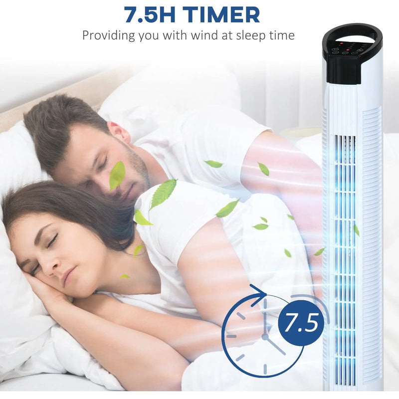70° Oscillating Tower Fan with Remote, 3 Speed, 7.5h Timer Homcom