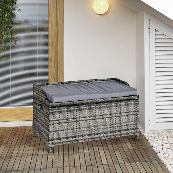 Rattan Garden Storage Box with Gas-Sprung Lid & Bench Seat