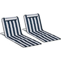Outsunny Set of 2 Foldable Garden Beach Chair Mat Lightweight Outdoor Sun Lounger Seats Adjustable Back Metal Frame PE Fabric Head Pillow, Blue Outsunny