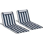 Outsunny Set of 2 Foldable Garden Beach Chair Mat Lightweight Outdoor Sun Lounger Seats Adjustable Back Metal Frame PE Fabric Head Pillow, Blue Outsunny