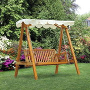 2 Seater Wooden Garden Swing Chair, Cream White Outsunny