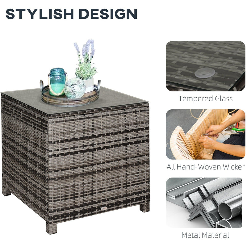 Rattan Side Table, Tempered Glass Top