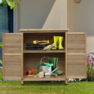 Small Outdoor Storage Cupboard - Solid Fir Wood - 87x46x96cm Outsunny