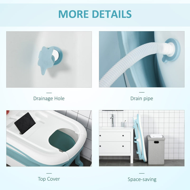 Folding Baby Bath, Non-Slip Pads, Top Cover, 0-6 Yrs, Blue