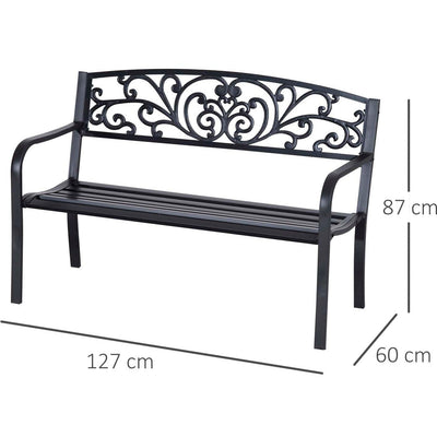 Metal Garden Bench, 2 Person, Black Outsunny